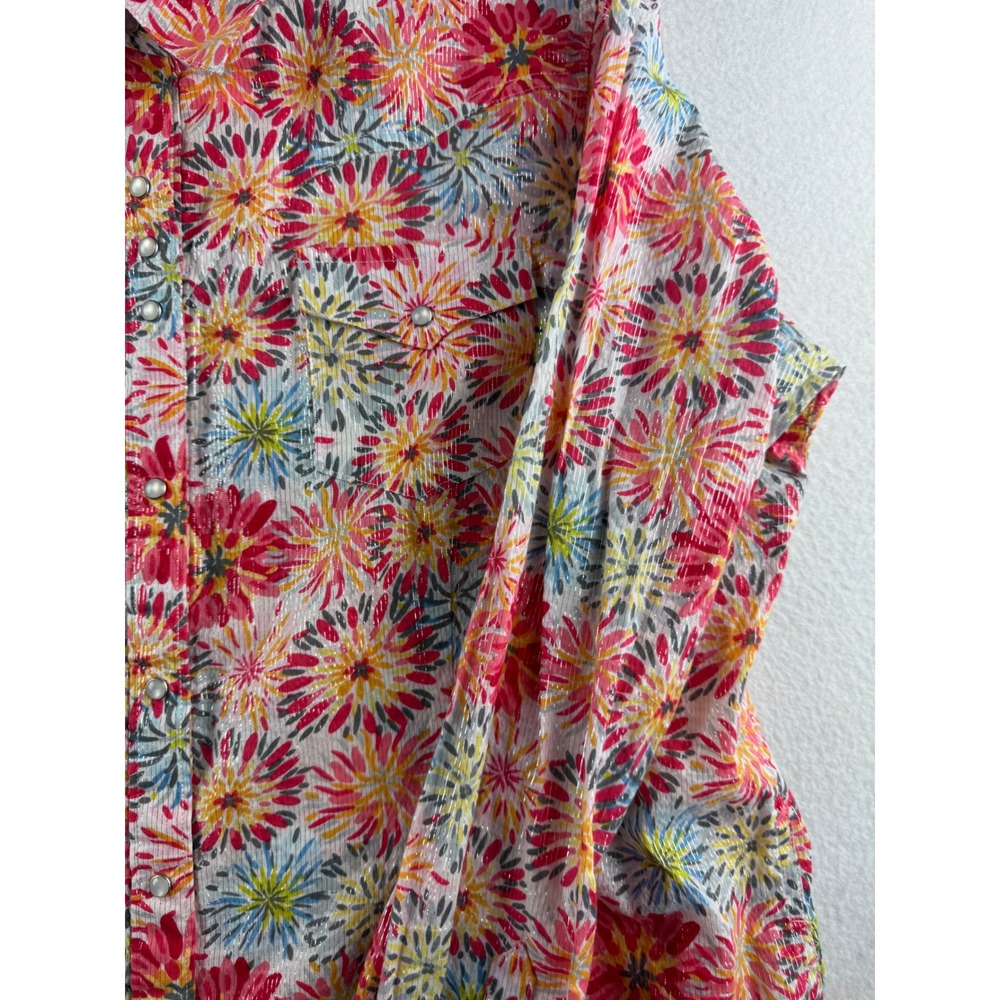 Ariat Womens XL Floral Snap Front Western Shirt Metallic Stripe Long Sleeve - Picture 3 of 11